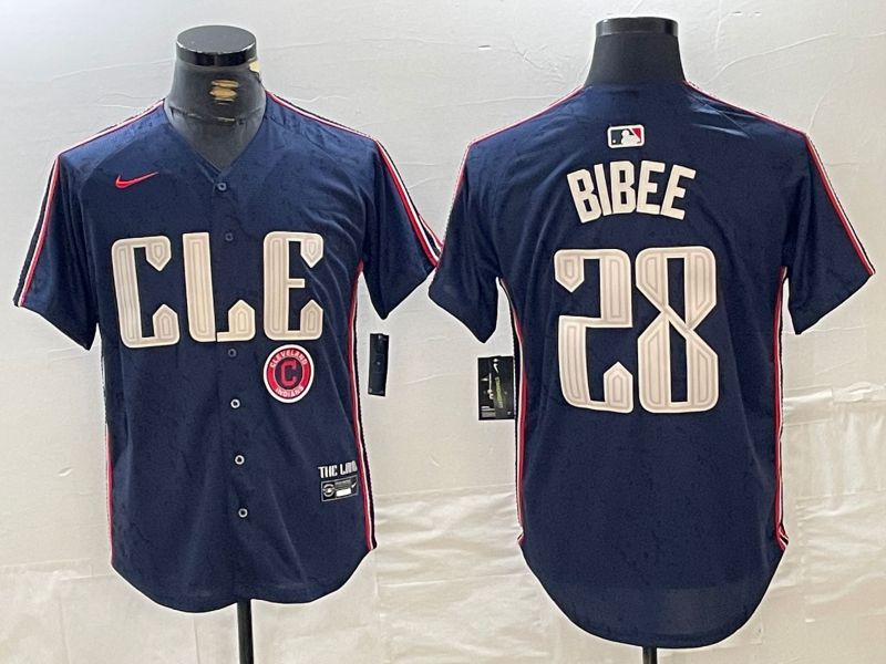 Men Cleveland Indians #28 Bibee Blue City Edition Nike 2024 MLB Jersey style 4